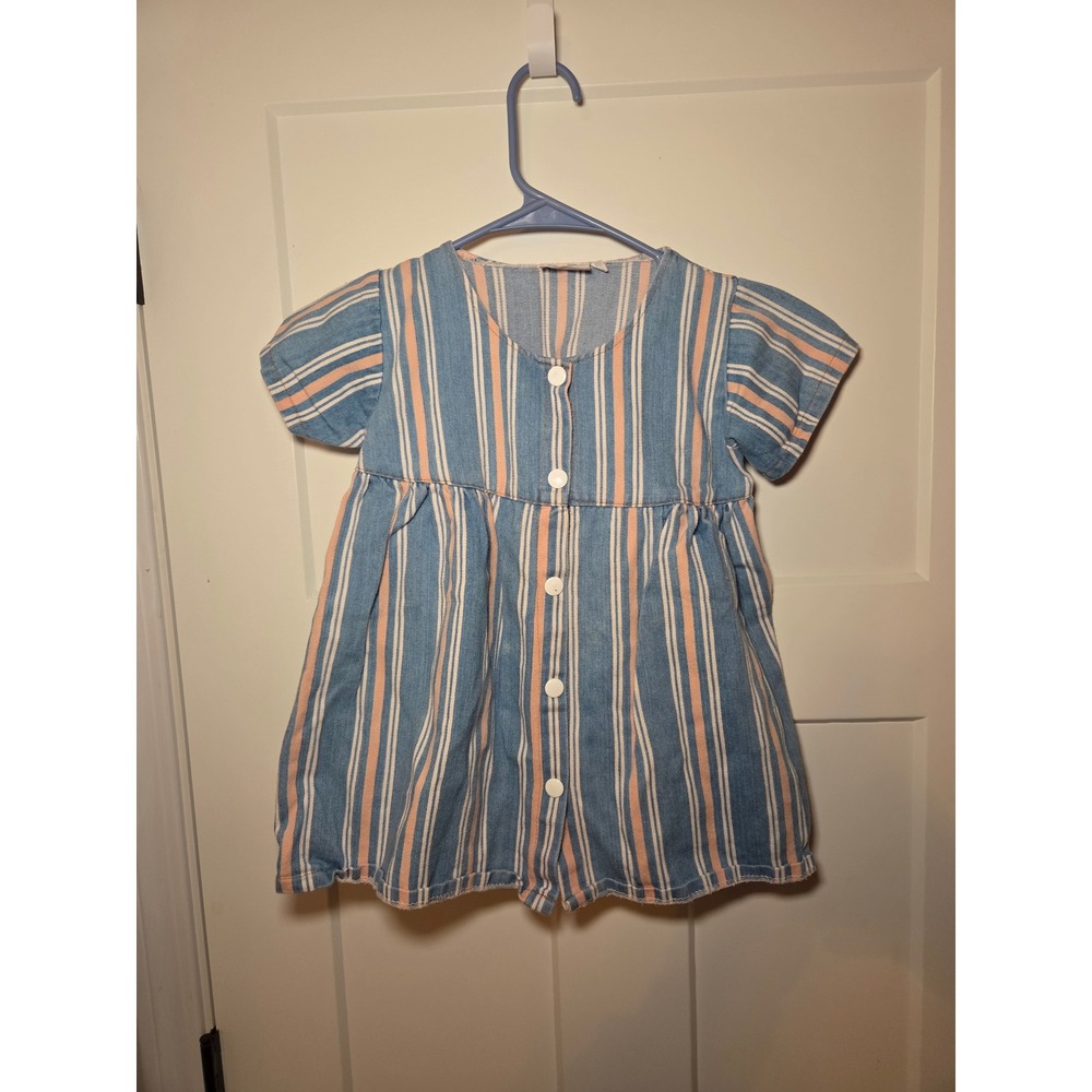 Y2K Blue Pink Striped Button Front dress Size 4